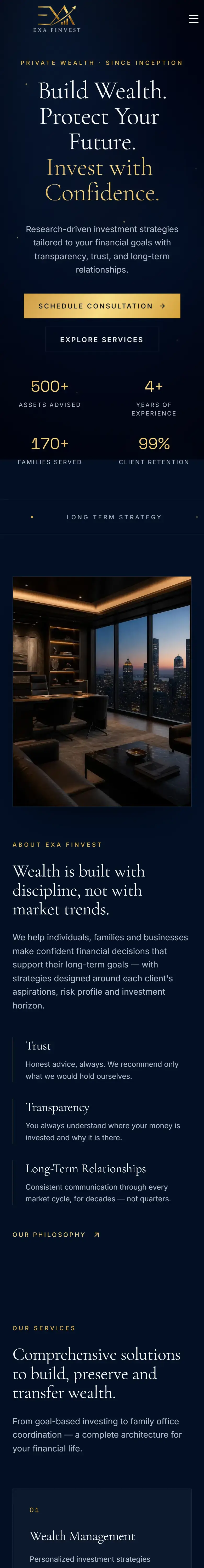 Exafinvest — mobile view
