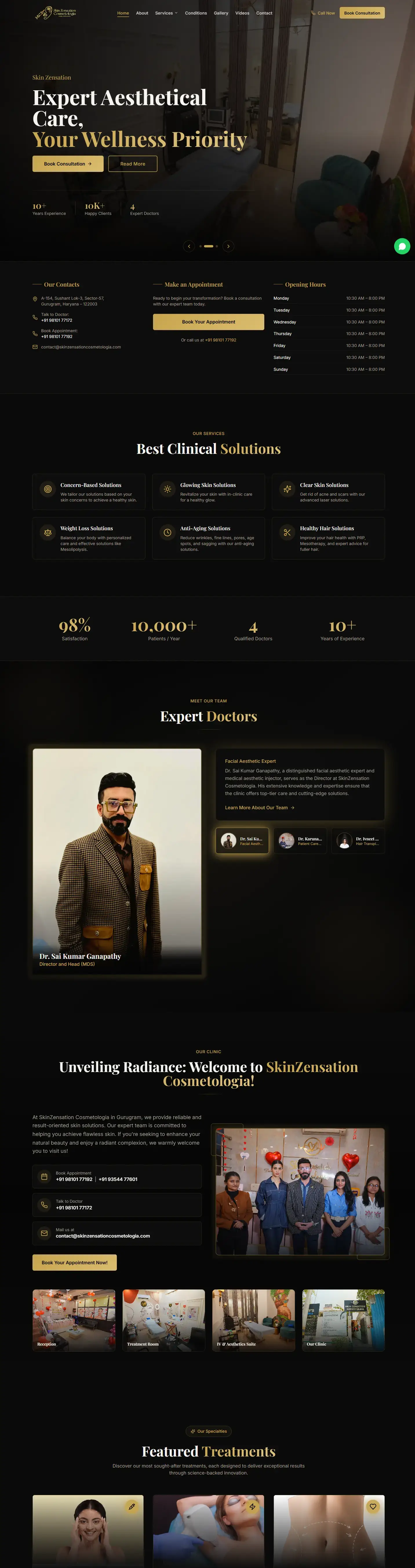 SkinZensation Cosmetologia — full desktop page
